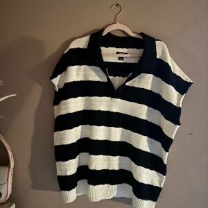 Anthropologie Navy and White Striped Sweater Vest